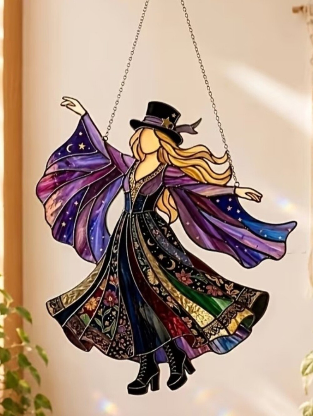 Stained Glass Style Dancing Whimsy Wall Art - Purple and Black